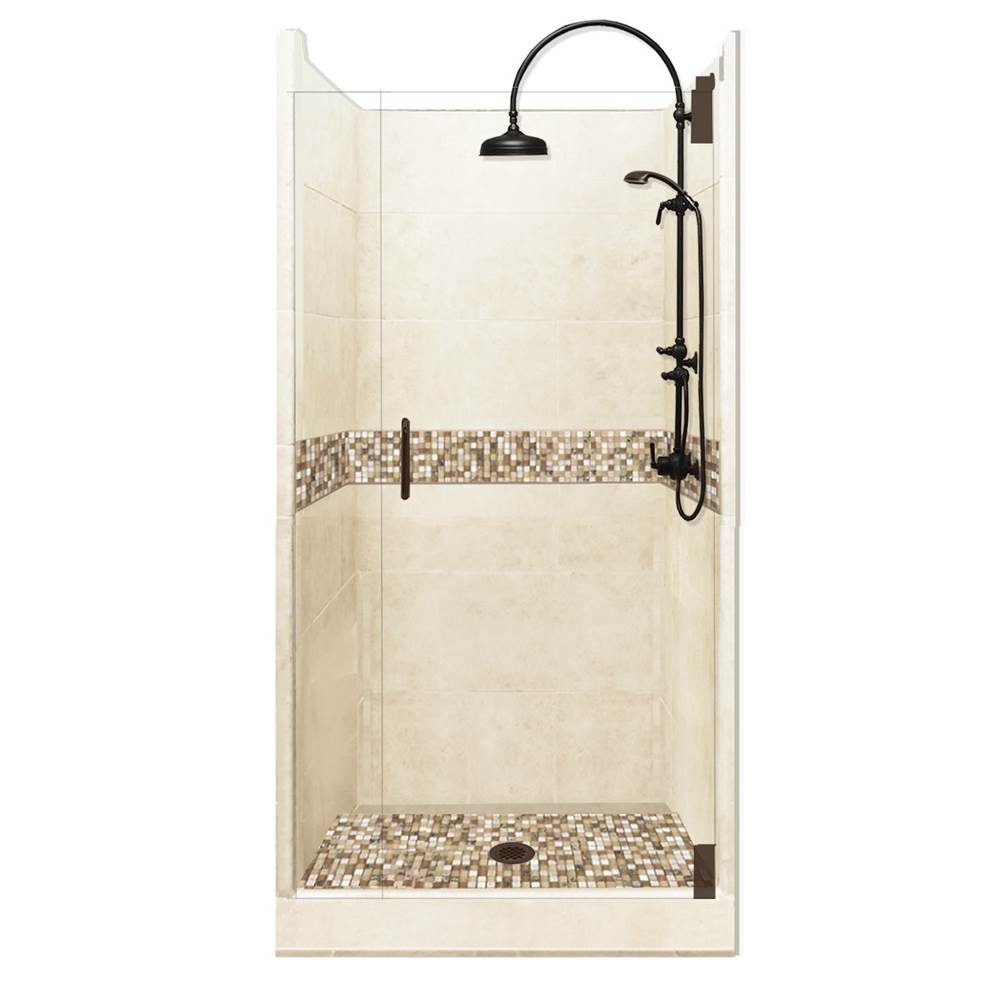 American Bath Factory 48 x 42 x 80 Roma Luxe Alcove Shower Kit in Desert Sand with Old World Bronze Finish