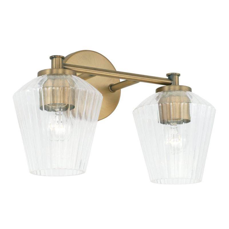 Capital Lighting 2-Light Vanity in Aged Brass with Clear Fluted Glass