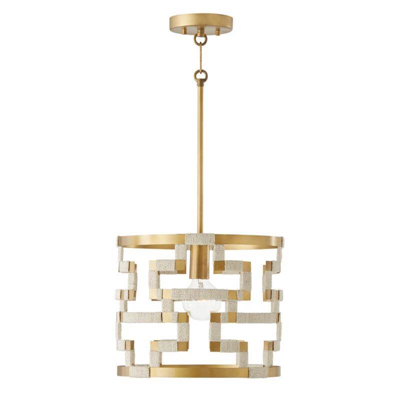 Capital Lighting Hala 1-Light Pendant in Bleached Natural Jute and Patinaed Brass