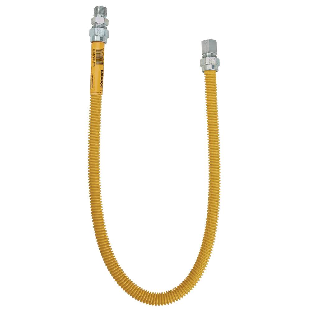 Dormont 1/2 IN OD, 3/8 IN ID, SS Gas Connector, 1/2 IN MIP x 1/2 IN FIP, 18 IN Length, Antimicrobial Yellow Powder Coated