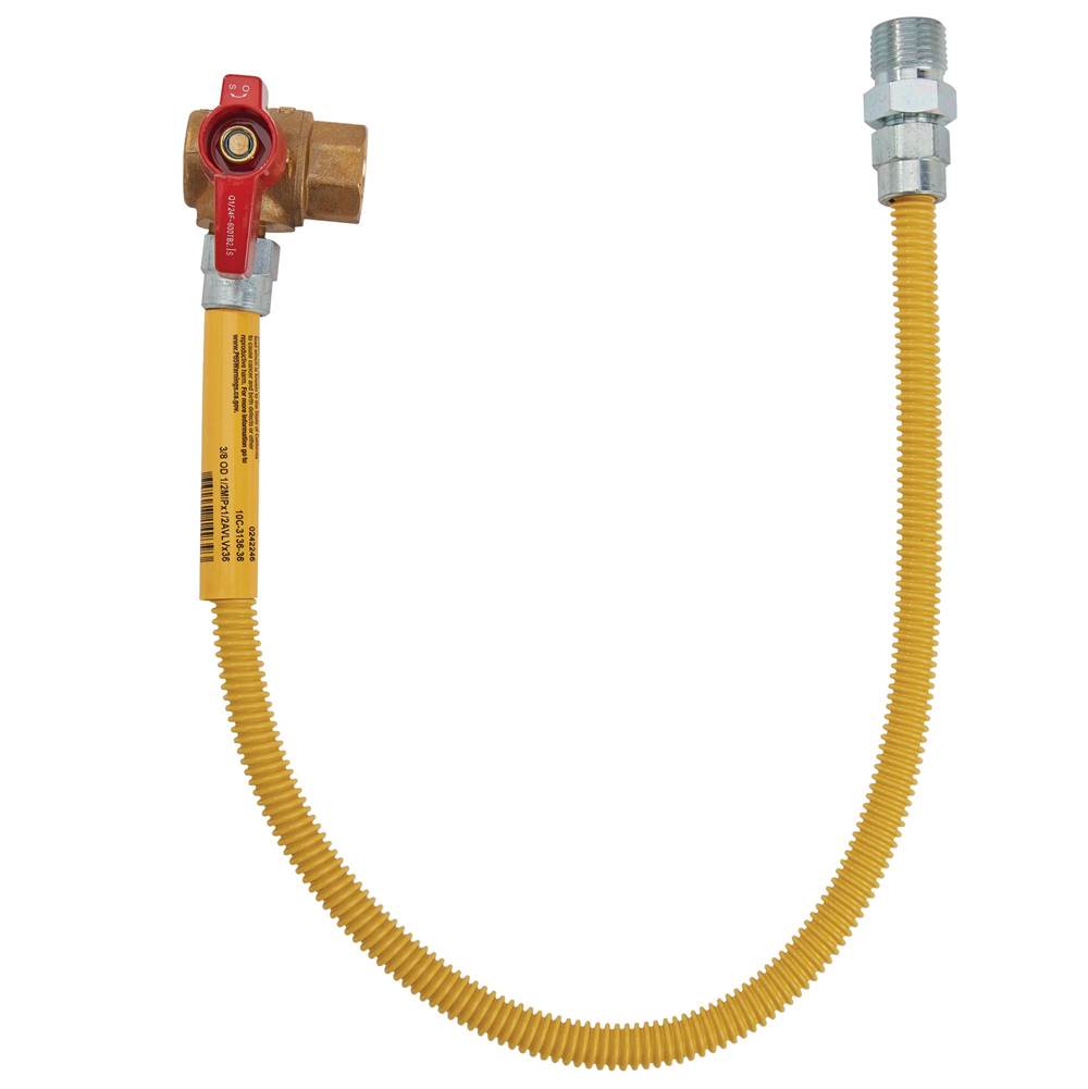 Dormont 3/8 IN OD, 1/4 IN ID, SS Gas Connector, 1/2 IN MIP x 1/2 IN FIP Angle Valve, 48 IN Length, Antimicrobial Yellow Powder Coated