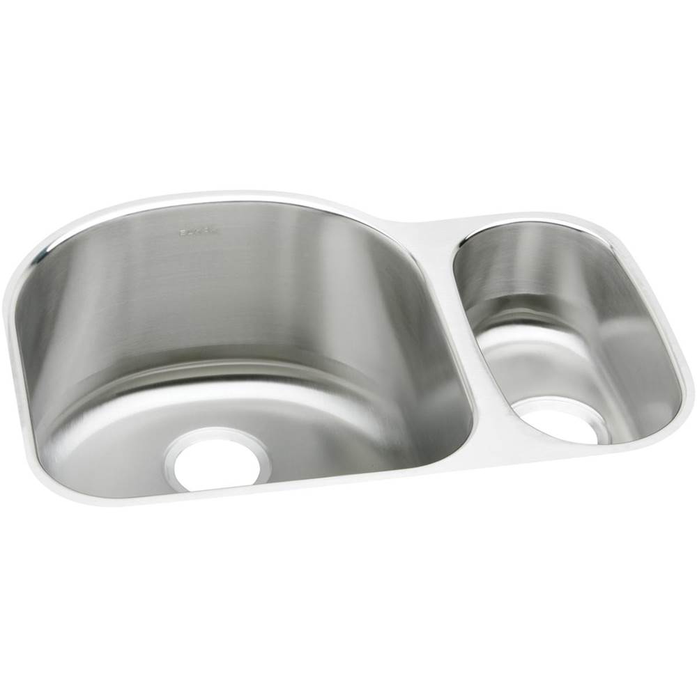 Elkay Lustertone Classic Stainless Steel 26-3/4'' x 20'' x 10'', Offset 70/30 Double Bowl Undermount Sink