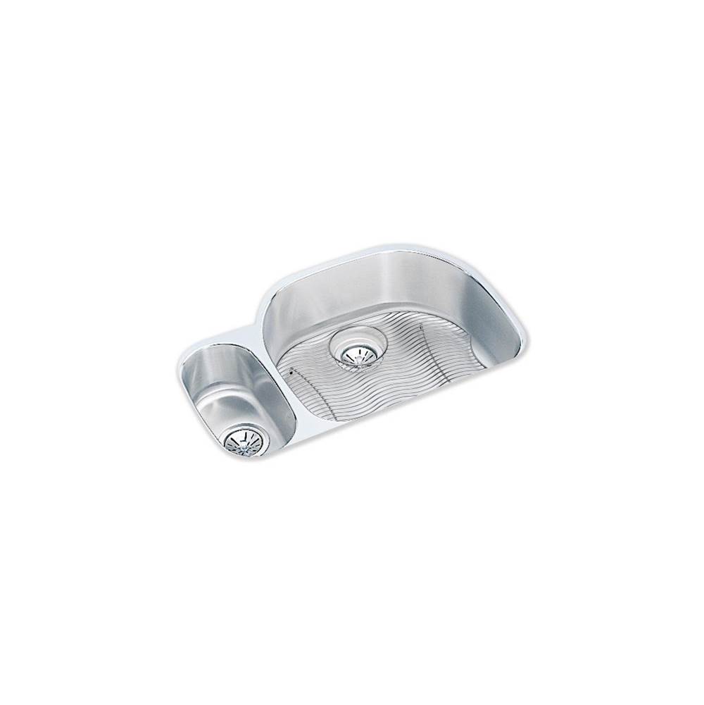 Elkay Lustertone Classic Stainless Steel 31-1/2'' x 21-1/8'' x 10'', 30/70 Offset Double Bowl Undermount Sink Kit
