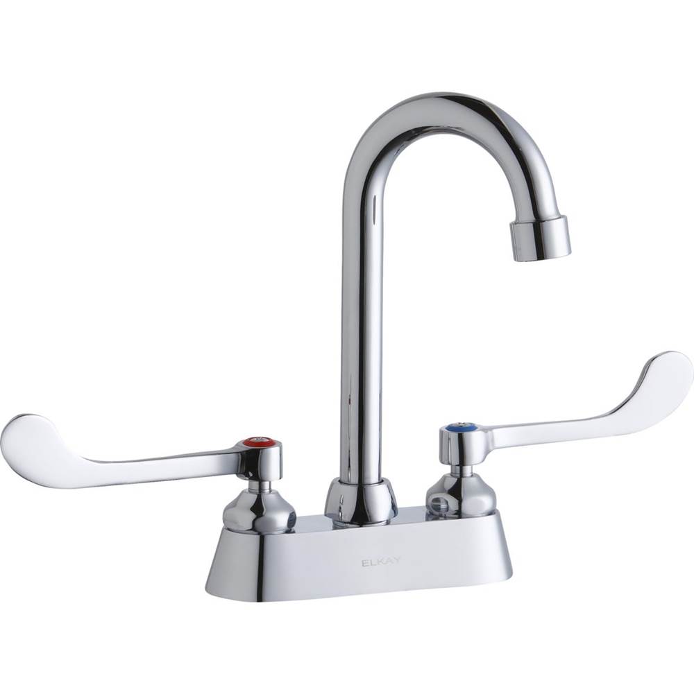 Elkay 4'' Centerset with Exposed Deck Faucet with 4'' Gooseneck Spout 6'' Wristblade Handles Chrome