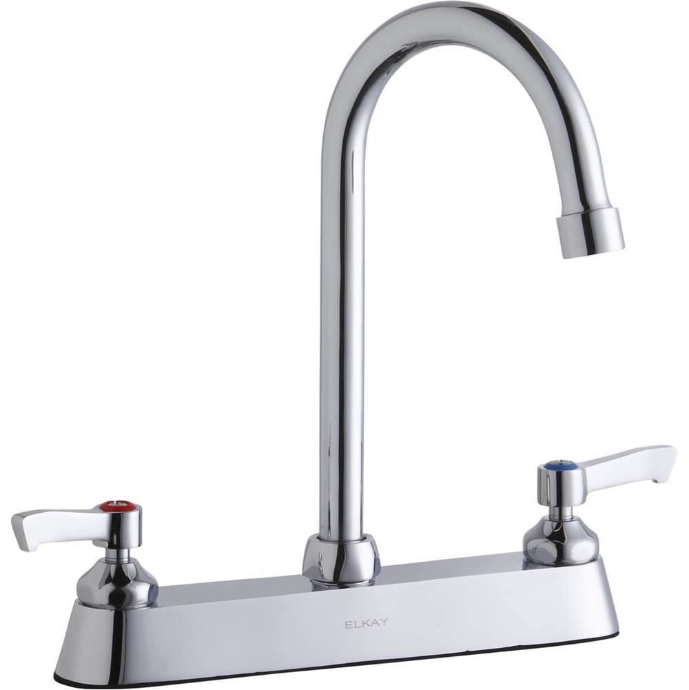 Elkay 8'' Centerset with Exposed Deck Faucet with 5'' Gooseneck Spout 2'' Lever Handles Chrome