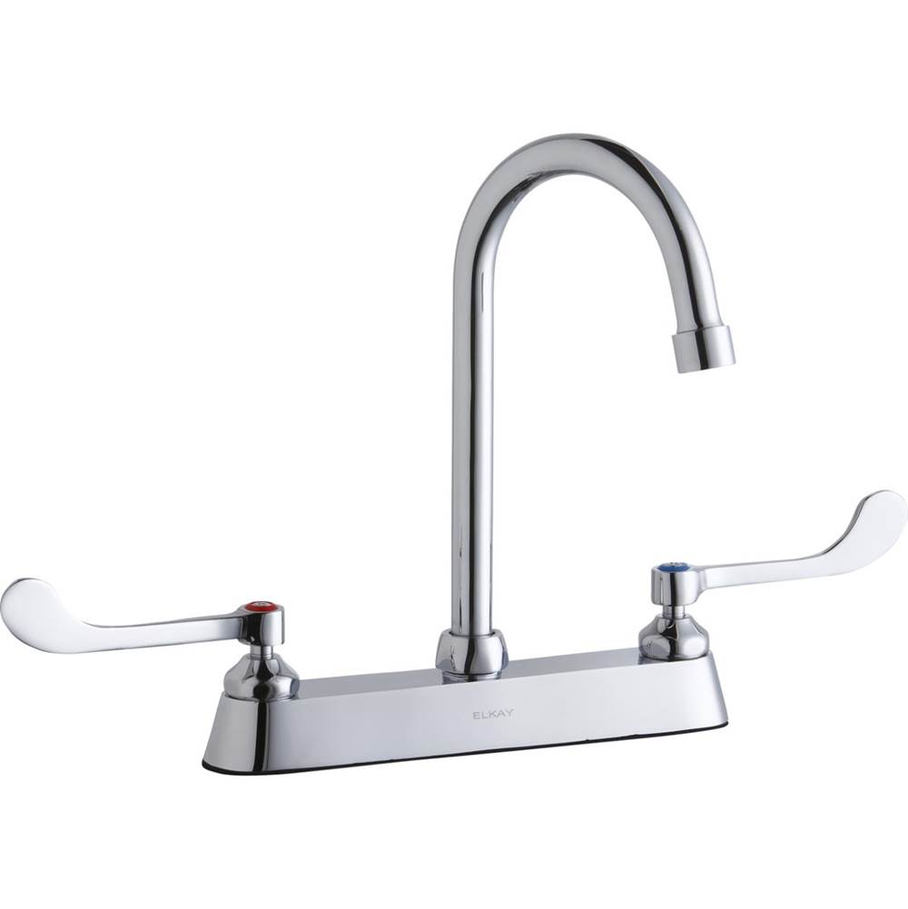Elkay 8'' Centerset with Exposed Deck Faucet with 5'' Gooseneck Spout 6'' Wristblade Handles Chrome