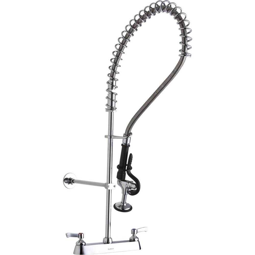 Elkay 8in Centerset Exposed Deck Mount Faucet 44in Flexible Hose w/1.2 GPM Spray Head 2in Lever Handles 1.2 GPM Spray Head