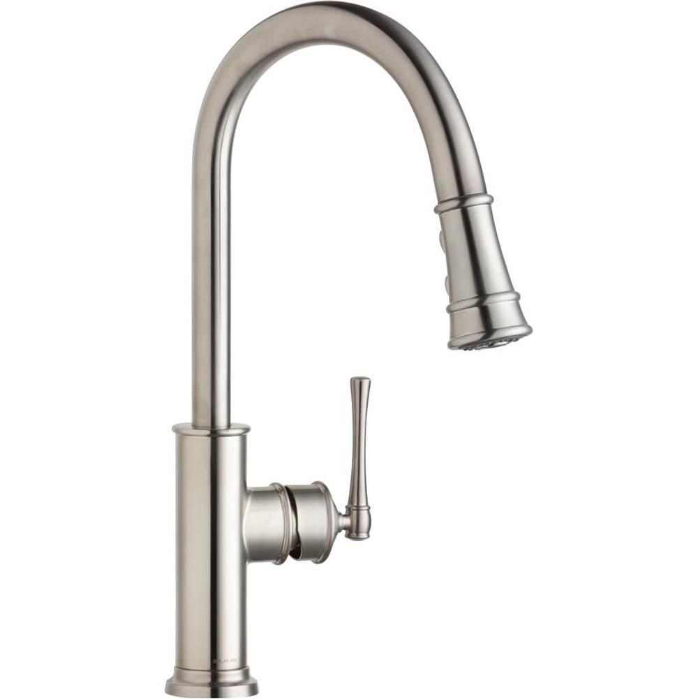 Elkay Explore Single Hole Kitchen Faucet with Pull-down Spray and Forward Only Lever Handle Lustrous Steel