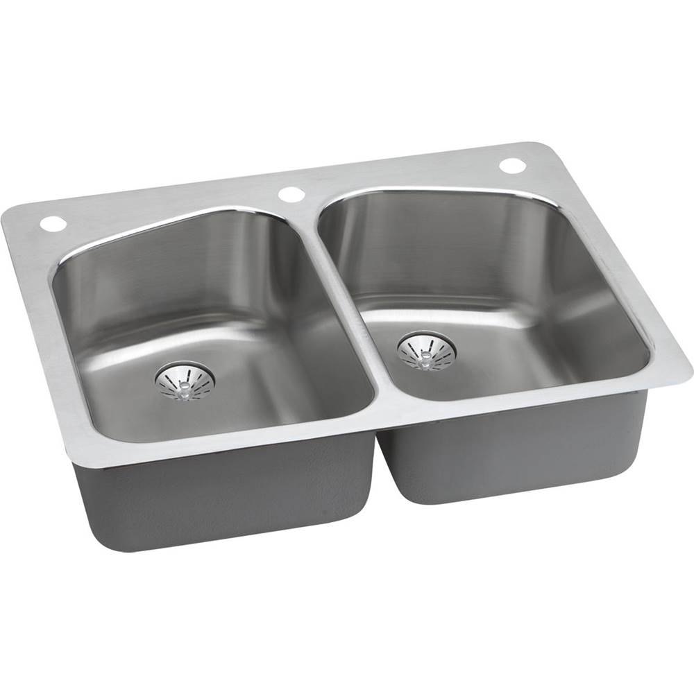 Elkay Lustertone Classic Stainless Steel 33'' x 22'' x 9'', Equal Double Bowl Dual Mount Sink with Perfect Drain