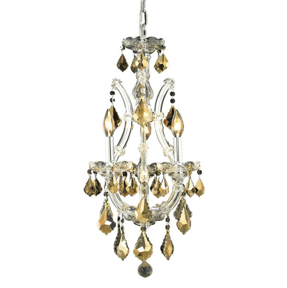 Elegant Lighting Maria Theresa 4 Light Chrome Pendant Golden Teak (Smoky) Royal Cut Crystal