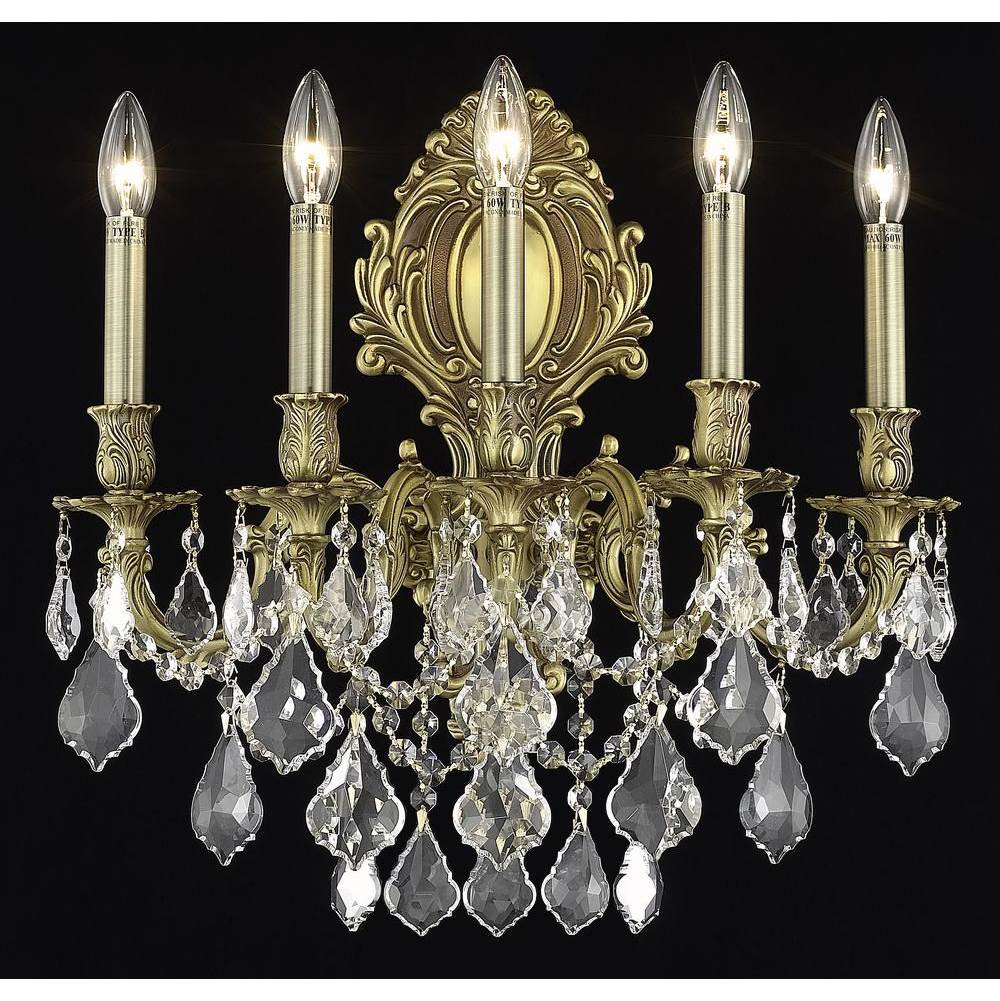 Elegant Lighting Monarch 5 Light French Gold Wall Sconce Clear Royal Cut Crystal