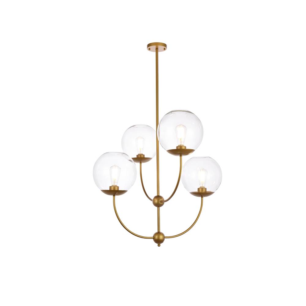 Elegant Lighting Lennon 31.5 Inch Pendant In Brass With Clear Shade