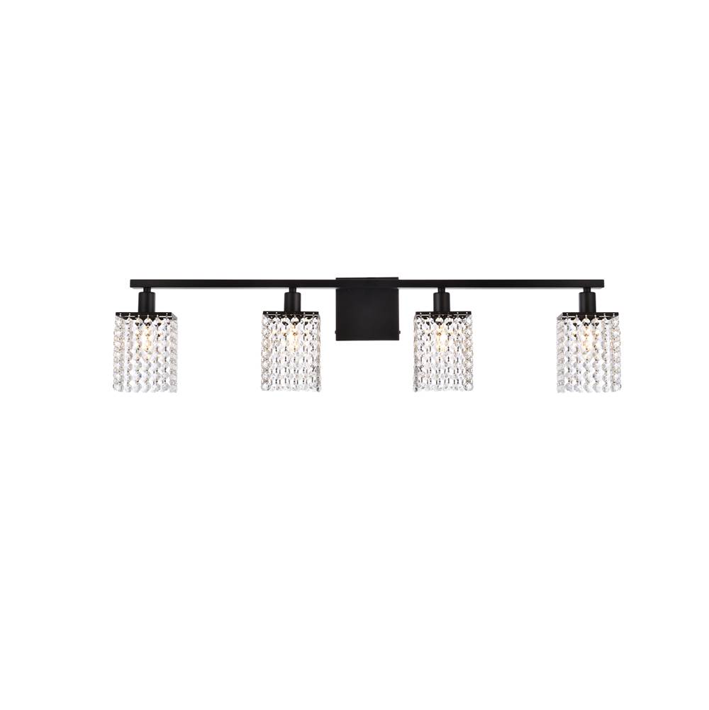 Elegant Lighting Phineas 4 lights bath sconce in black with clear crystals