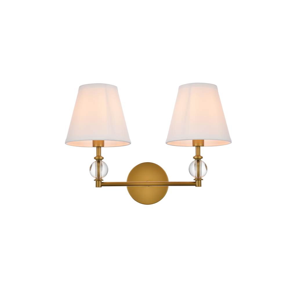 Elegant Lighting Bethany 2 lights bath sconce in brass with white fabric shade