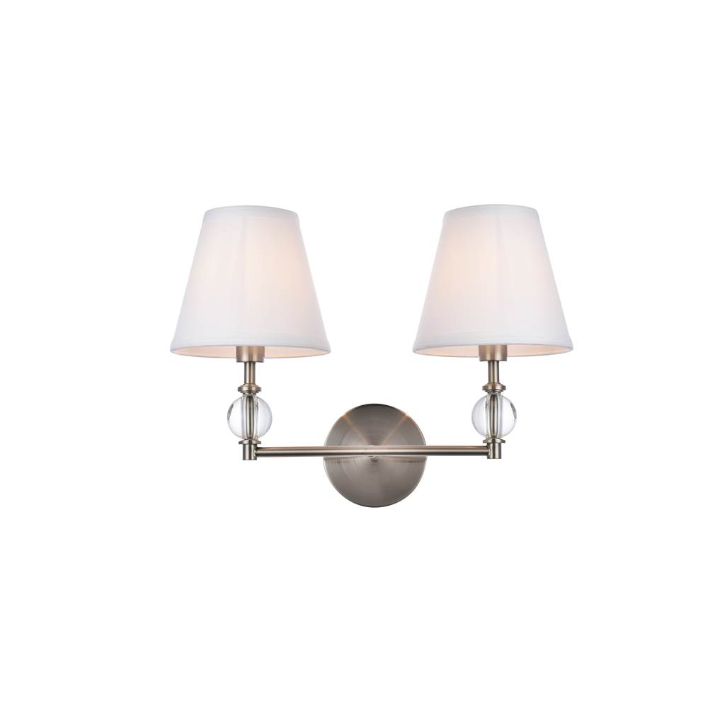 Elegant Lighting Bethany 2 lights bath sconce in stain nickel with white fabric shade