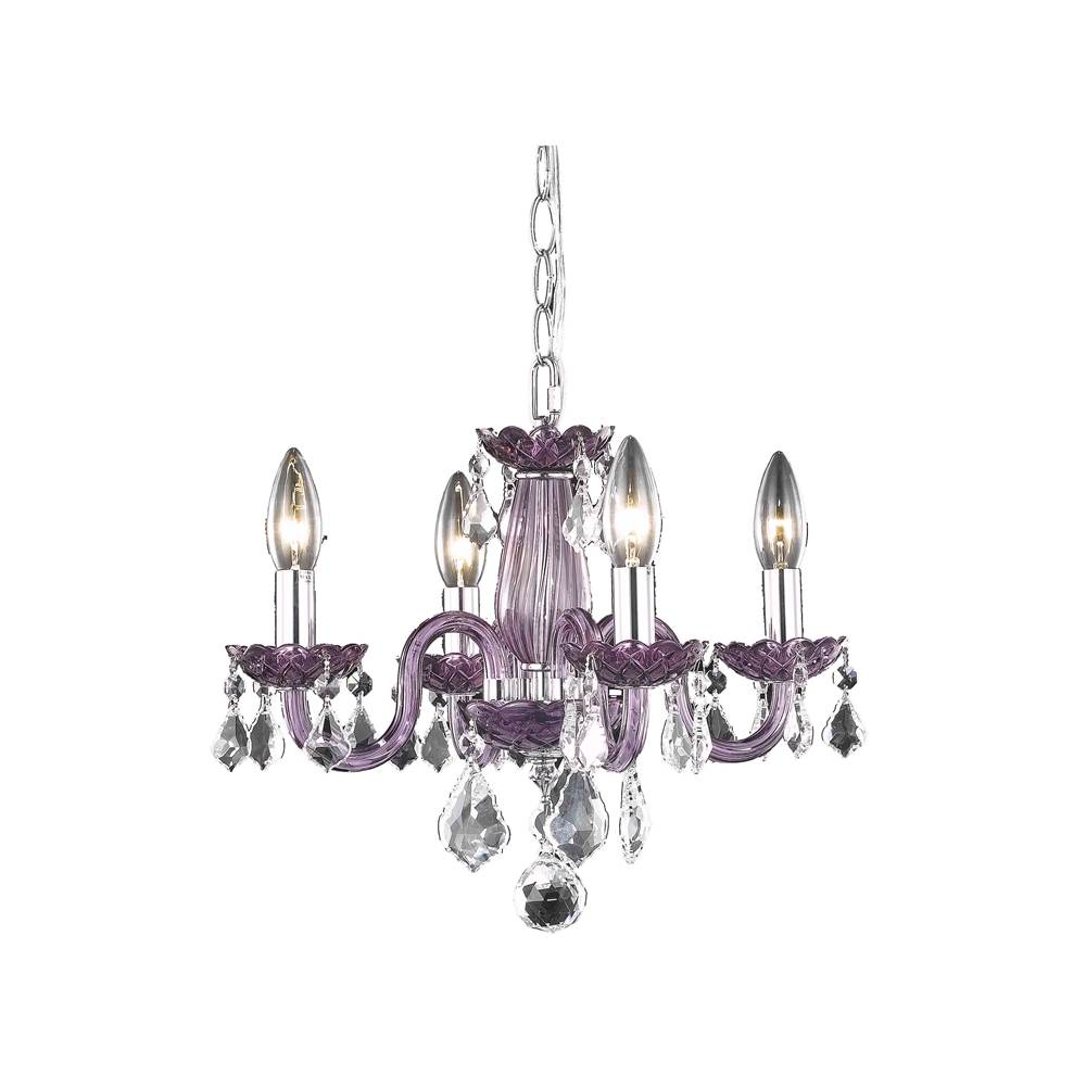 Elegant Lighting Rococo 4 light Purple Pendant Clear Royal Cut Crystal