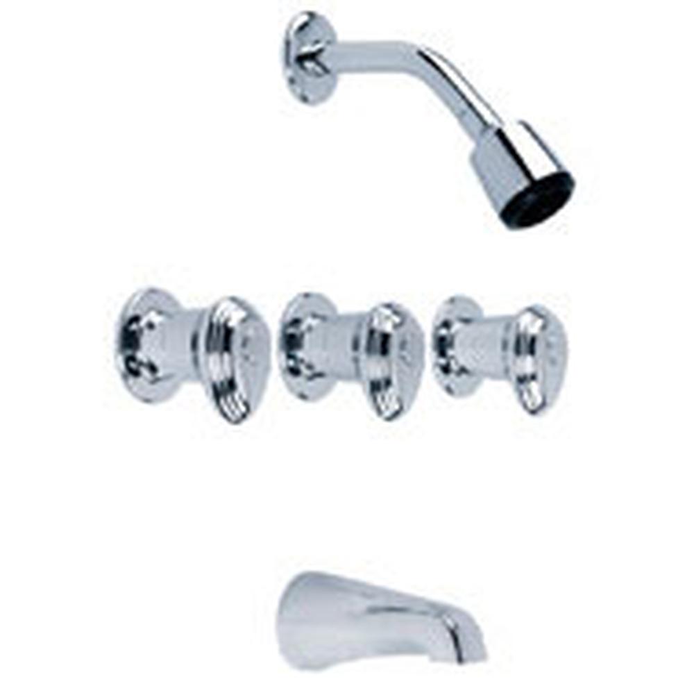Gerber Plumbing Gerber Hardwater Three Handle Threaded Escutcheon Tub & Shower Fitting with Sweat Connections & Slip Spout 1.75gpm Chrome