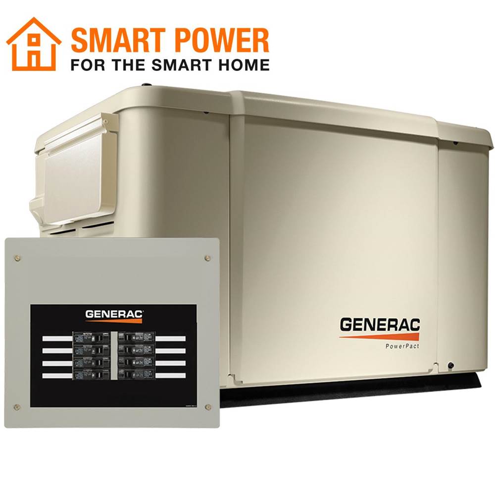 Generac 7.5/6kW Air-Cooled Standby Generator, Steel Enclosure, 8 Circuit LC