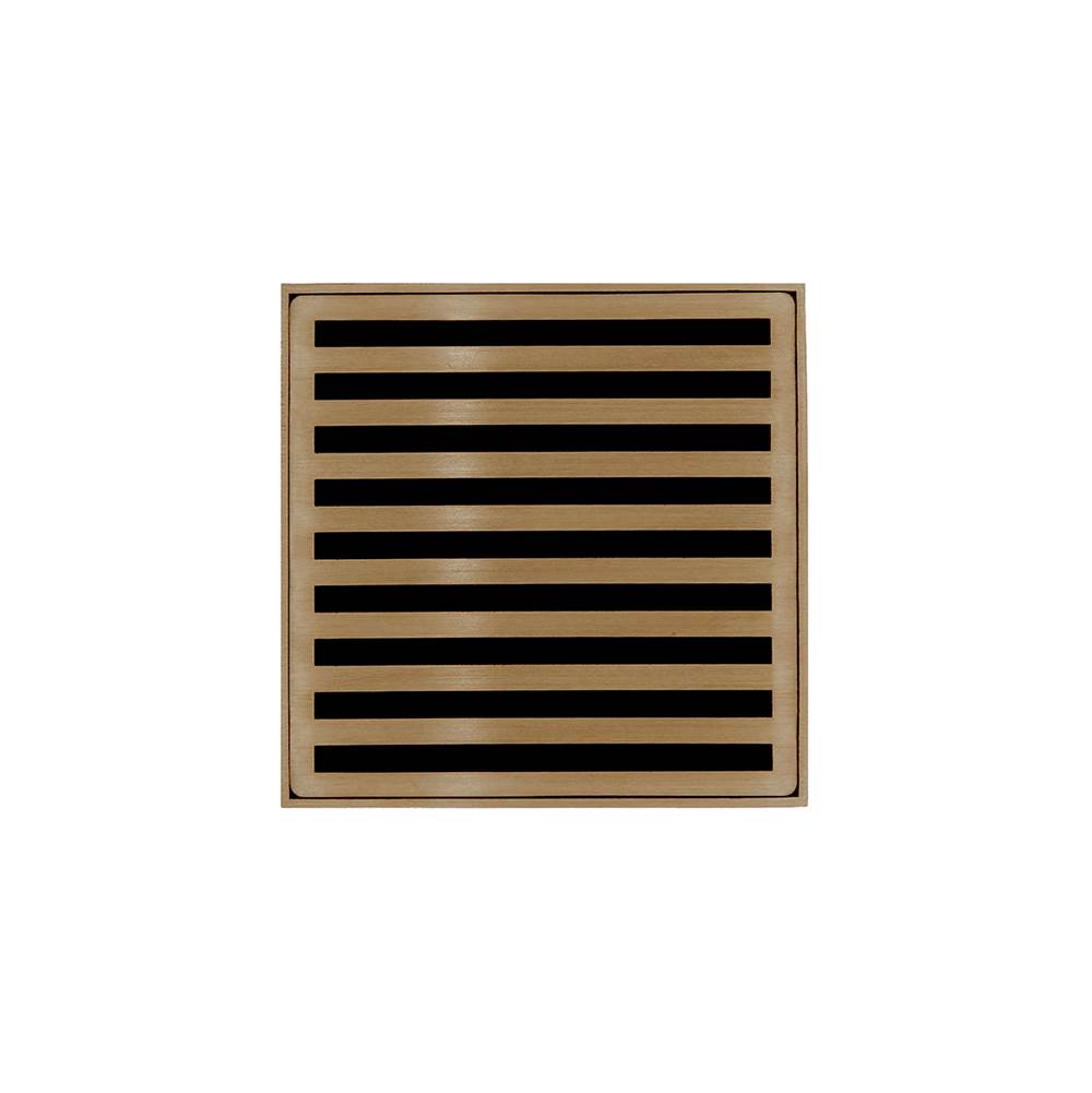 Infinity Drain 4'' x 4'' ND 4 Complete Kit with Lines Pattern Decorative Plate in Satin Bronze with PVC Drain Body, 2'' Outlet