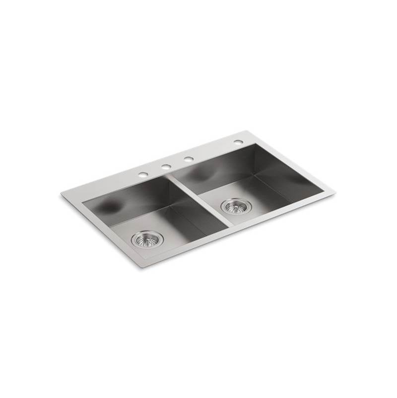 Kohler Vault™ 33'' x 22'' x 6-5/16'' double-equal dual-mount kitchen sink with 4 faucet holes