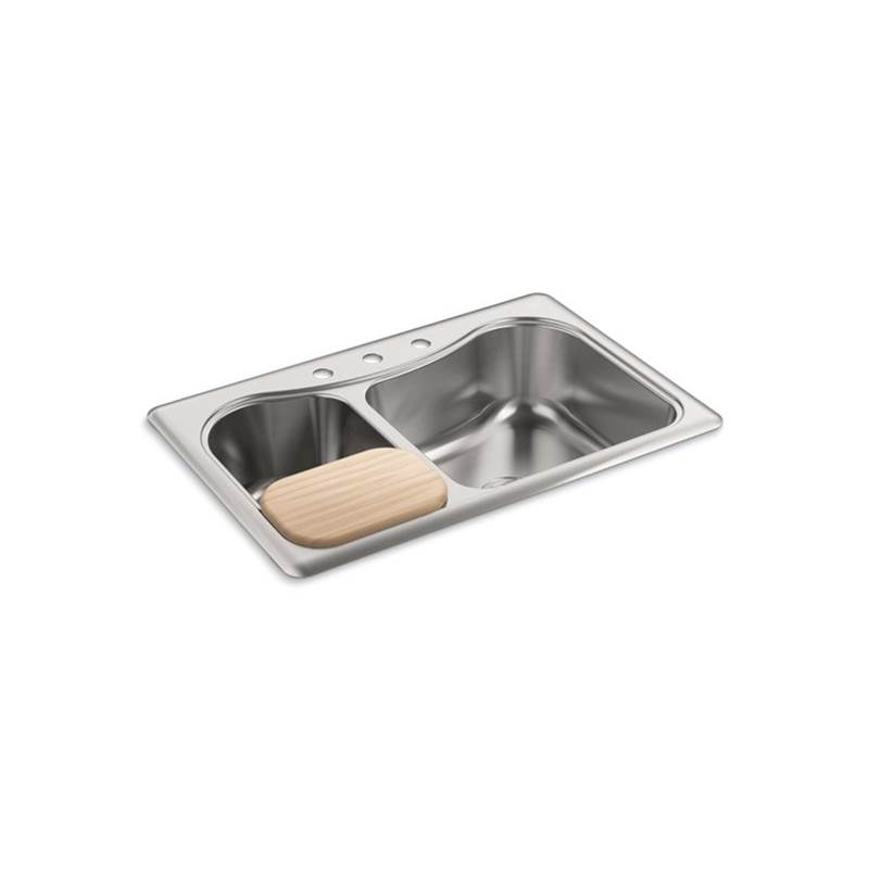 Kohler Staccato™ 33'' x 22'' x 8-5/16'' top-mount large/medium double-bowl kitchen sink with 4 faucet holes