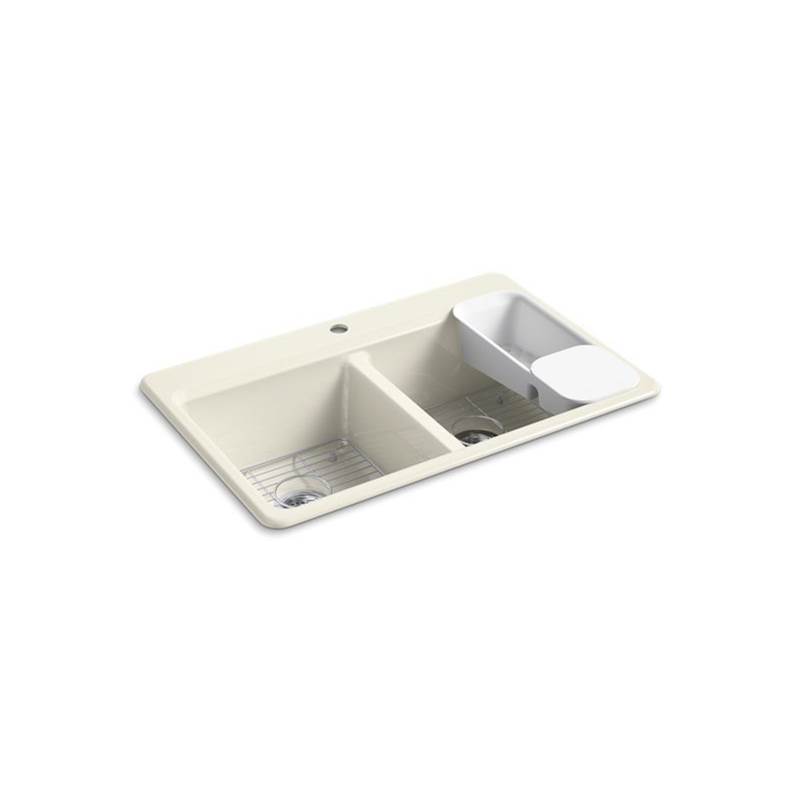 Kohler Riverby® 33'' x 22'' x 9-5/8'' top-mount double-equal workstation kitchen sink with accessories and single faucet hole