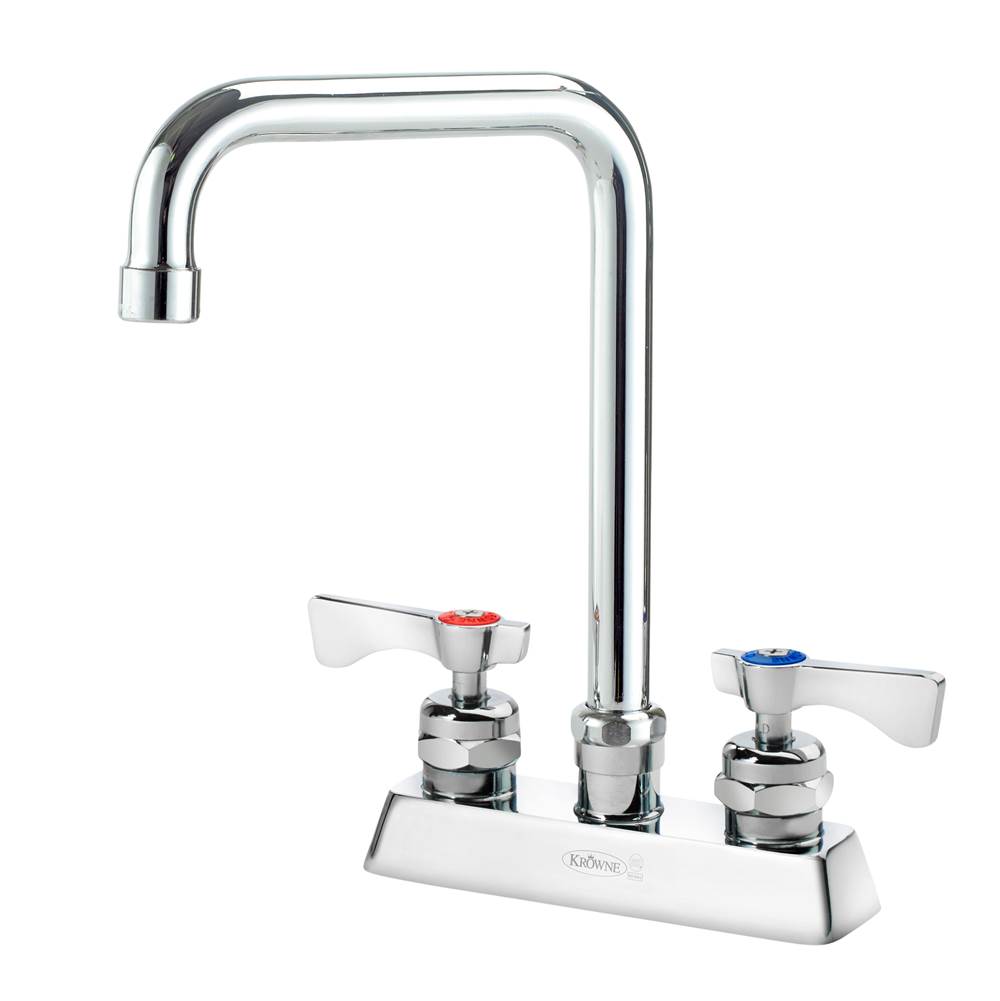 Krowne Royal Series 4'' Deck Mount With 6'' Double Bend Spout, Lever Handles, 1.0 GPM Aerator