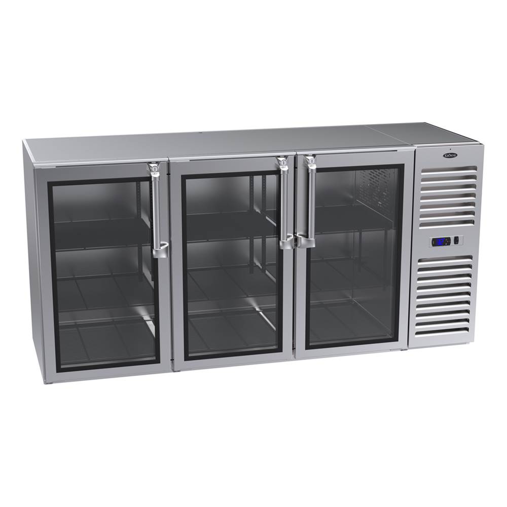 Krowne 72'' Self Contained Right Cabinet Narrow Door Backbar Cooler With 2 Left And 1 Right Ss Glass Door