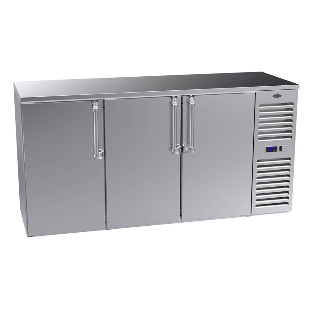 Krowne 72'' Self Contained Right Cabinet Narrow Door Backbar Cooler W/ 1 Left And 2 Right Ss Door And Ss Top