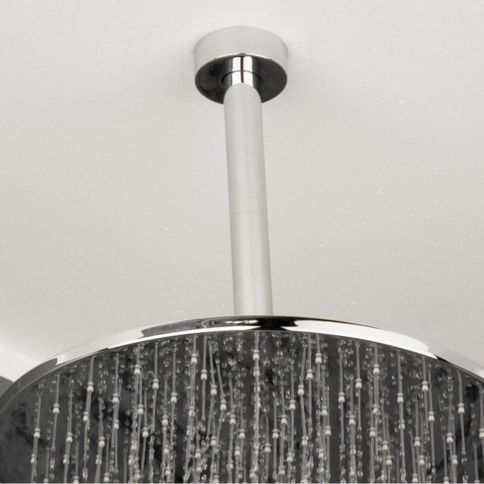 Lacava Ceiling-mount round shower arm with flange.