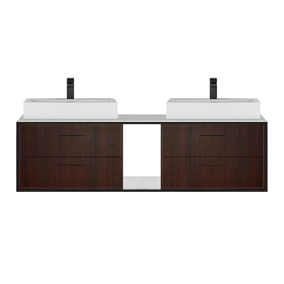 Lacava Cabinet of wall-mount under-counter vanity LIN-VS-60A with four drawers (pulls included), metal frame,  solid surface countertop and shelf.