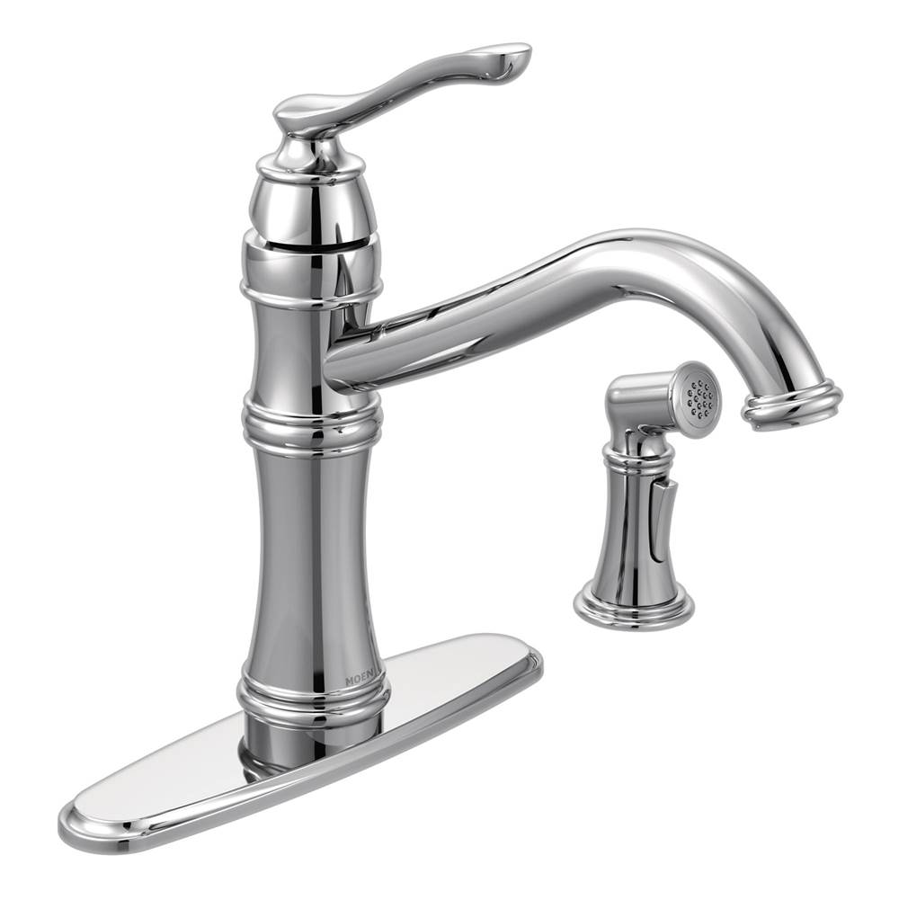 Moen Belfield Traditional One Handle High Arc Kitchen Faucet with Side Spray and Optional Deckplate Included, Chrome