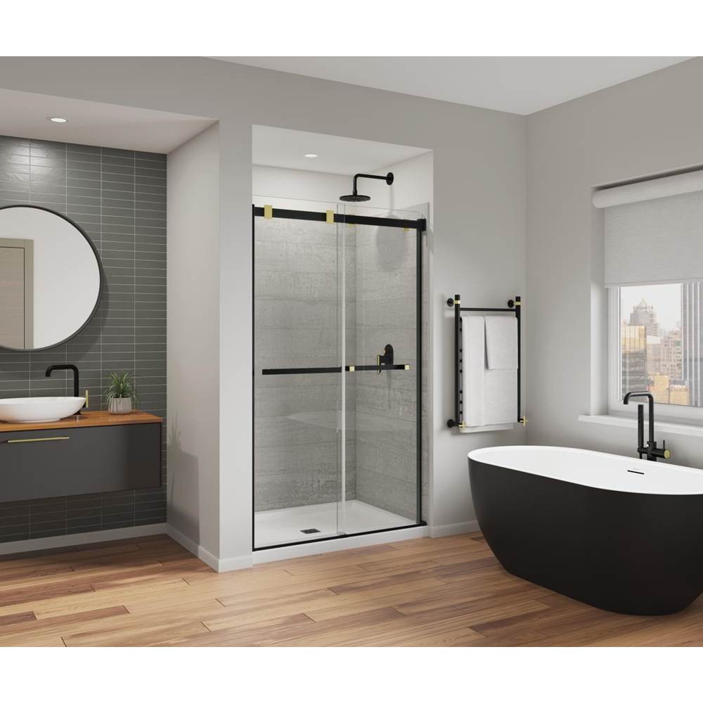 Maax Duel Alto 44-47 X 78 in. 8mm Bypass Shower Door for Alcove Installation with GlassShield® glass in Matte Black & Brushed Gold