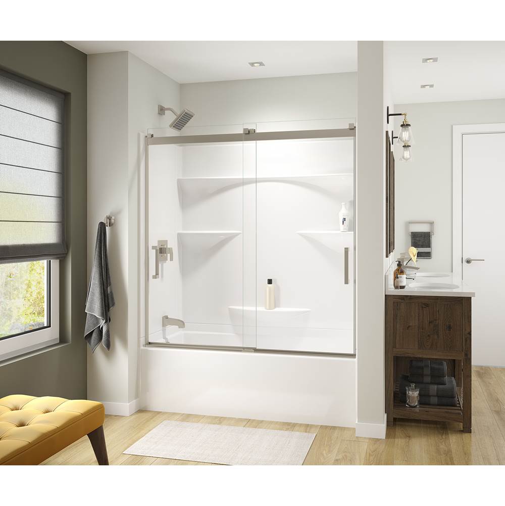 Maax Revelation Square 56-59 x 56 3/4-59 1/4 in. 8mm Sliding Tub Door for Alcove Installation with Clear glass in Brushed Nickel