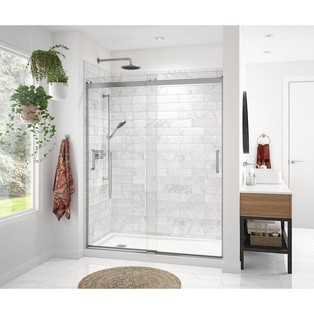Maax Revelation Round 56-59 x 70 1/2-73 in. 8mm Sliding Shower Door for Alcove Installation with Clear glass in Chrome