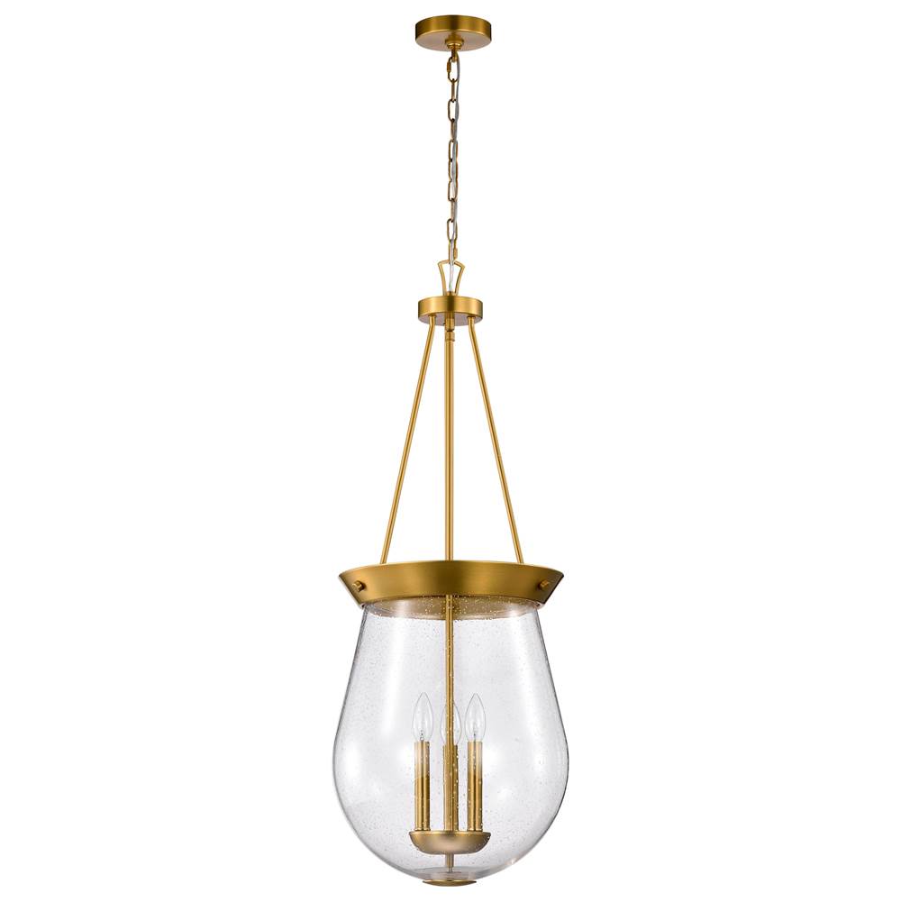 Nuvo Boliver 3 Light Pendant; 14 Inches; Vintage Brass Finish; Clear Seeded Glass