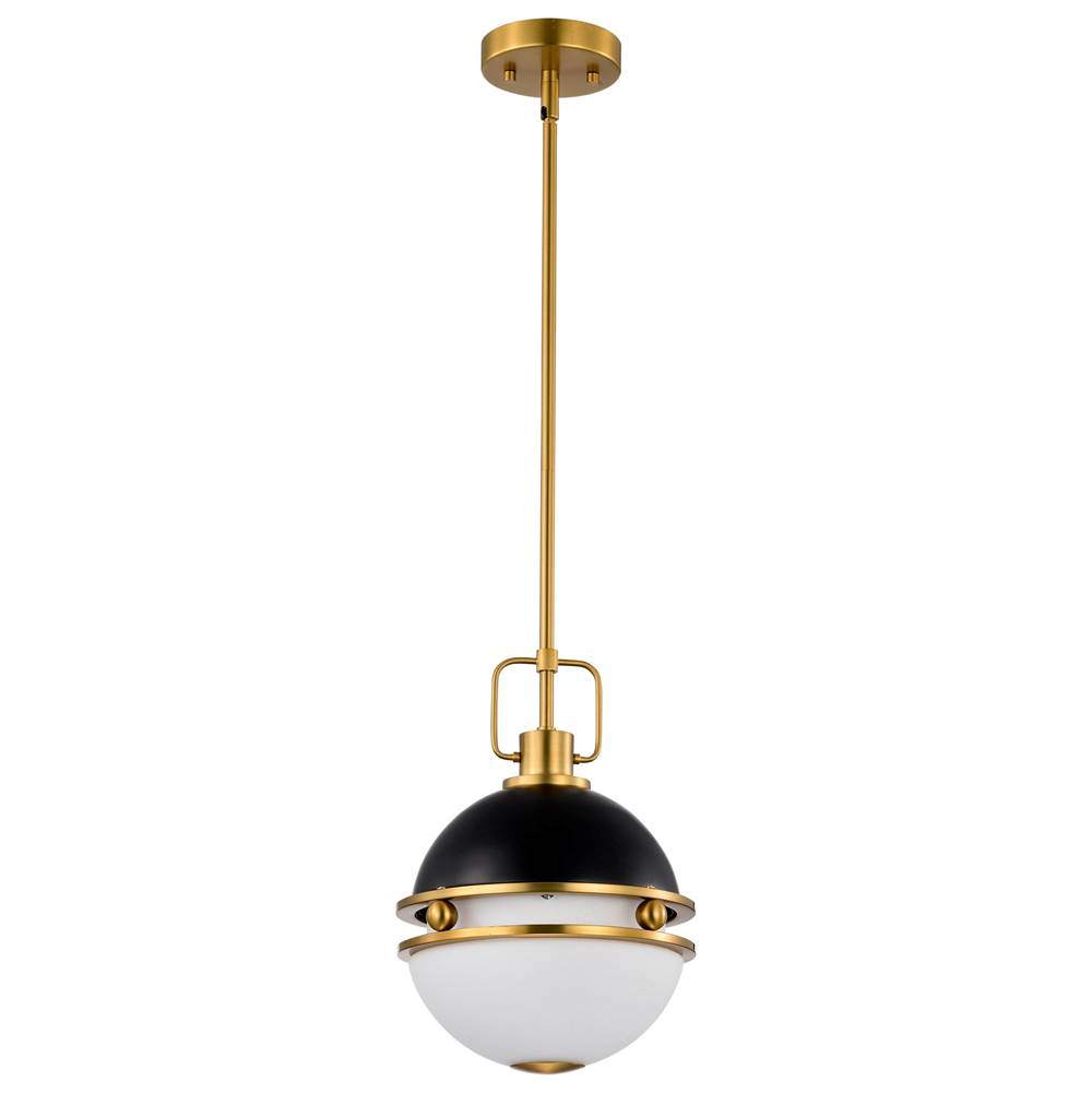 Nuvo Everton 1 Light Pendant; 10 Inches; Matte Black and Brass Finish; Etched Opal Glass