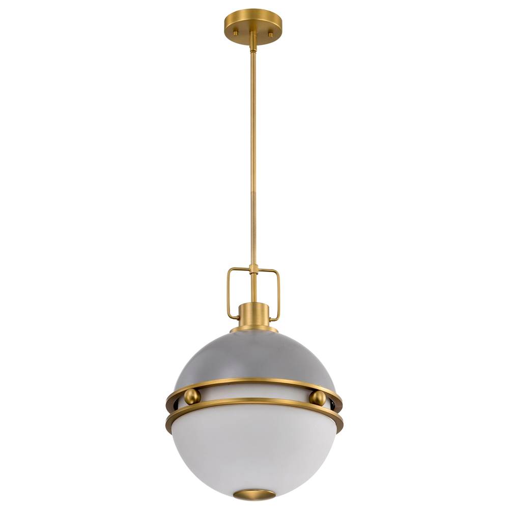 Nuvo Everton 2 Light Pendant; 14 Inches; Matte Gray and Brass Finish; Etched Opal Glass