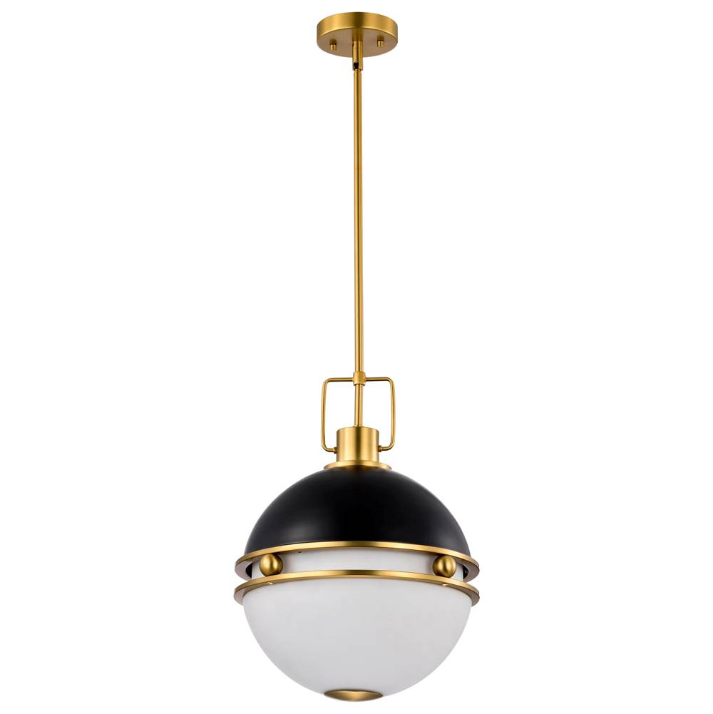 Nuvo Everton 2 Light 14 Light Pendant; 14 Inches; Matte Black and Brass Finish; Etched Opal Glass