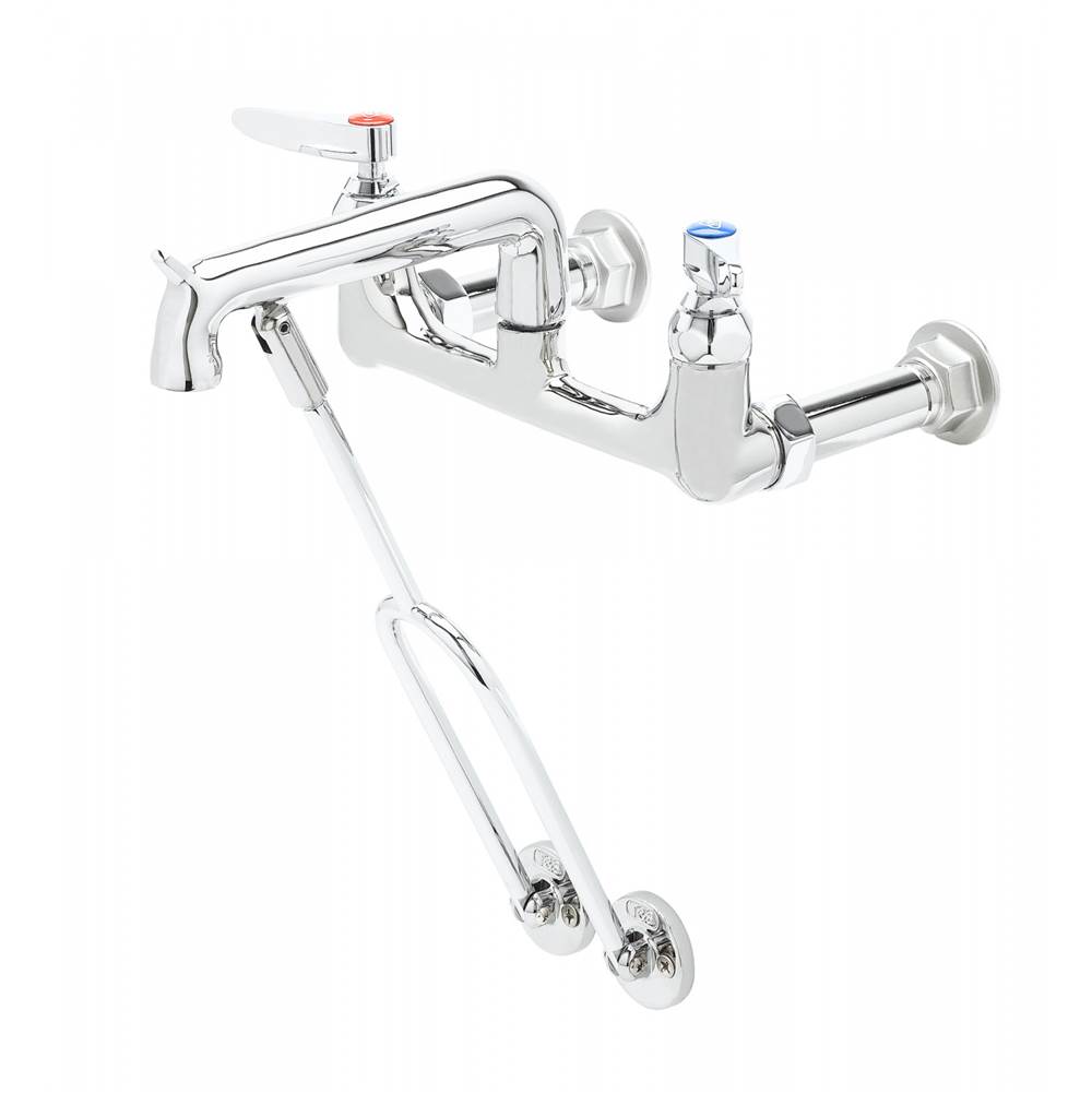 T&S Brass Service Sink Faucet, Wall Mount, 8'' Centers, Wall Brace, Polished Chrome Finish