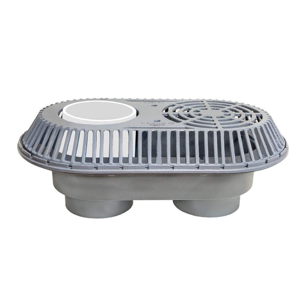 Watts Large Capacity Roof Drain, Dual Outlet, Int Standpipe, 8 IN No Hub, Cut-Through DI Overflow Dome, CI Body, Integral Gravel Stop